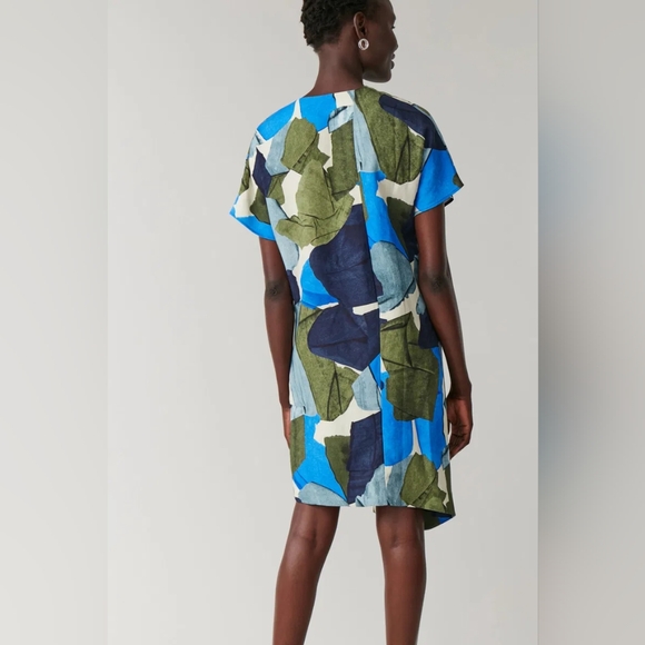 COS Abstract Printed Linen Lyocell Dress W/t Pocket Wrap Tie Front Sz 2 - 19"ptp - Picture 5 of 14